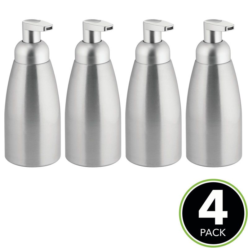 mDesign Aluminum Foaming Soap Dispenser Pump Bottle, 4 Pack - Brushed/Silver, 2 of 8