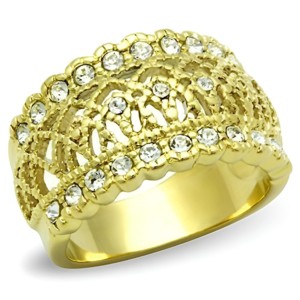 Slickblue Women's IP Gold Stainless Steel Ring, Clear Crystal Detailing, Polished Pave Band Design, Size 5-10 - 1 of 4