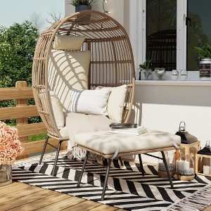 Wicker Egg Chair with Ottoman, Rattan Egg Chairs 2-Piece Set with Cushion and Footrest - 1 of 4