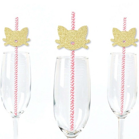 Big Dot of Happiness Gold Glitter Cat Party Straws - No-Mess Real Glitter Cut-Outs & Decorative Baby Shower or Birthday Party Paper Straws - Set of 24 - image 1 of 4