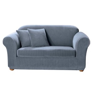 French Blue Stretch Pinstripe 2pc Sofa Slipcover - Sure Fit