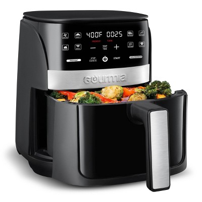 Gourmia Digital 3qt Air Fryer with Guided Cooking Prompts Black/Stainless Steel Finish: 1500W, Dishwasher-Safe Parts