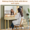 Makeup Vanity Desk with Lights, Fluted Wooden Dressing Table with 5 Drawers and Adjustable Shelves, Makeup Vanity Table Modern Glass Top for Bedroom - 3 of 4