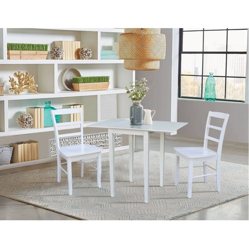 Small Dual Drop Leaf Dining Table with 2 Madrid Ladderback Chairs White - International Concepts, 3 of 8