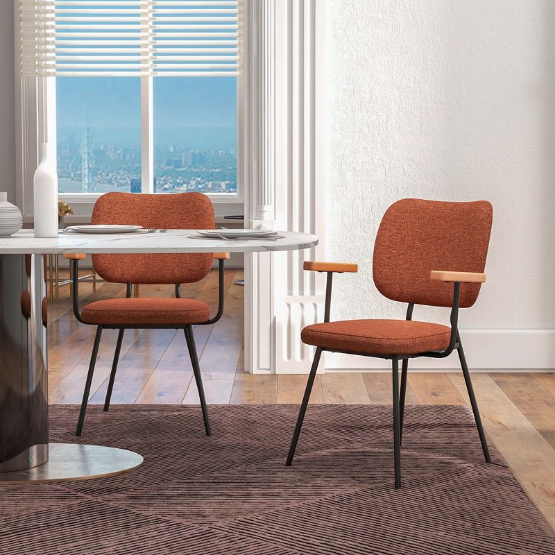 Costway Set of 2 Modern Linen Fabric Dining Chairs Padded Kitchen Accent Armchair Grey/Orange, 4 of 10