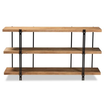 Natural Brown and Black Wood Metal Console Table with Storage