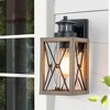 C Cattleya 1-Light Black and Faux Wood Motion Sensing Dusk to Dawn Outdoor Wall Light with Clear Seeded Glass - 2 of 4