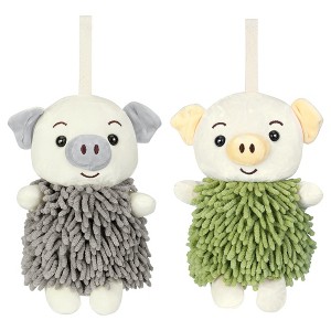 REGALWOVEN Bathroom Kitchen Cute Cartoon Piggy Chenille Soft Absorbent Hand Towel 2 Packs 7" x 11" - 1 of 4