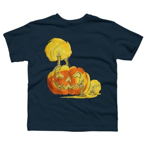 Boy's Design By Humans Halloween Pumpkin with Candle and Evil Smile By wubbadub T-Shirt - 1 of 2