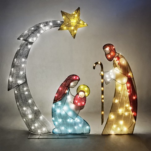 Joiedomi 5ft 3d Christmas Nativity Scene Tinsel Yard Light For Indoor ...