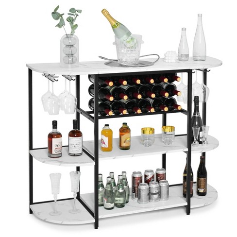 Tangkula Wine Rack Table Coffee Bar Cabinet Freestanding Liquor Stand Glass  Holder White