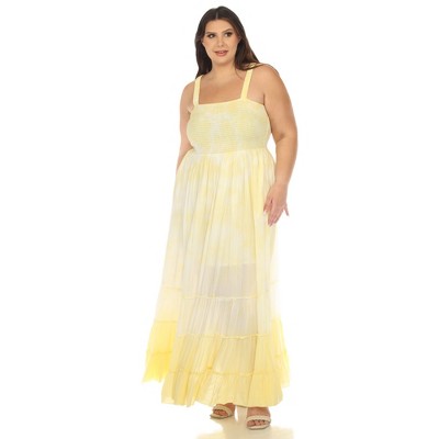 Plus Size Smocked Ruffle Maxi Sun Dress Yellow 1x -white Mark : Target