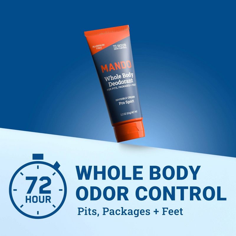 Mando Whole Body Deodorant - Men&#39;s Aluminum-Free Invisible Cream Deodorant - Pro Sport - 2.2oz, 4 of 12