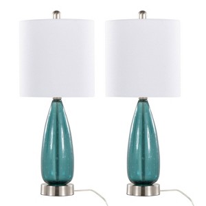 LumiSource: Bottega 22" Seeded Glass Lamps with Linen Drum Shades, UL Listed (Set of 2) - 1 of 4