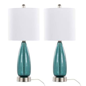 LumiSource (Set of 2) Bottega 22" Contemporary Glass Table Lamps Sapphire Blue Glass Brushed Nickel and White Shade from Grandview Gallery