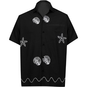 LA LEELA Men's Vacation Beach Shirts Stylish Hawaii Holiday Summer Aloha Tops Short Sleeve Mens Casual Button-Down Shirts S Grease, Sea Shells - 1 of 4