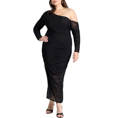 ELOQUII Women's Plus Size Ruched Asym Maxi Dress - image 1 of 4