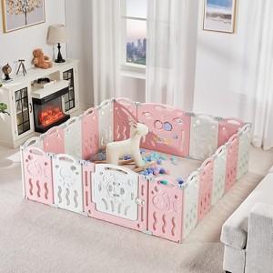 AMERLIFE Baby Playpen, Upgraded Portable Foldable Baby Fence with Game Panel and Safety Gate - 1 of 4
