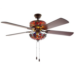 River of Goods 52" LED Glass Tiffany Style Stained Magna Carta Lighted Ceiling Fan: 5-Blade Chandelier Fan with Pull Chain - 1 of 4