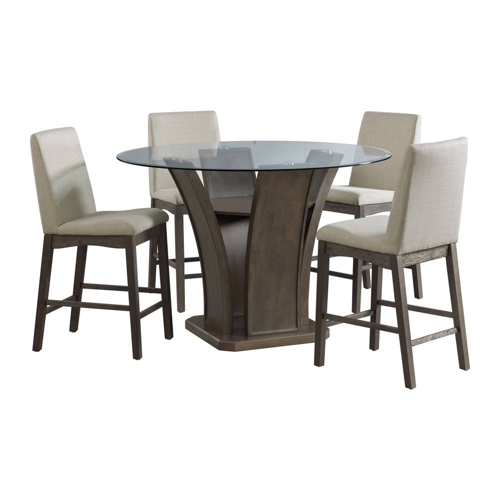 5pc Simms Round Standard Height Dining Set And 4 Chairs Walnut Picket House Furnishings