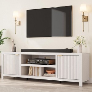 Fluted TV Stand for 75in 80in, White Entertainment Center with Adjustable Shelves and 2-Tier Storage, Modern TV & Media Cabinet - 1 of 4