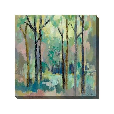 Cottage Garden West of The Wind FABLED Forest Green, Brown 24 x 24 Inch Waterproof Gallery Wrapped Canvas, Outdoor Garden, Yard, Patio All Weather