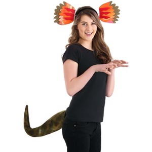 HalloweenCostumes.com    Dilophosaurus Headband & Tail Kit, Orange/Green - 1 of 3