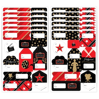 Big Dot of Happiness Red Carpet Hollywood - Assorted Movie Night Party Gift Tag Labels - To and From Stickers - 12 Sheets - 120 Stickers