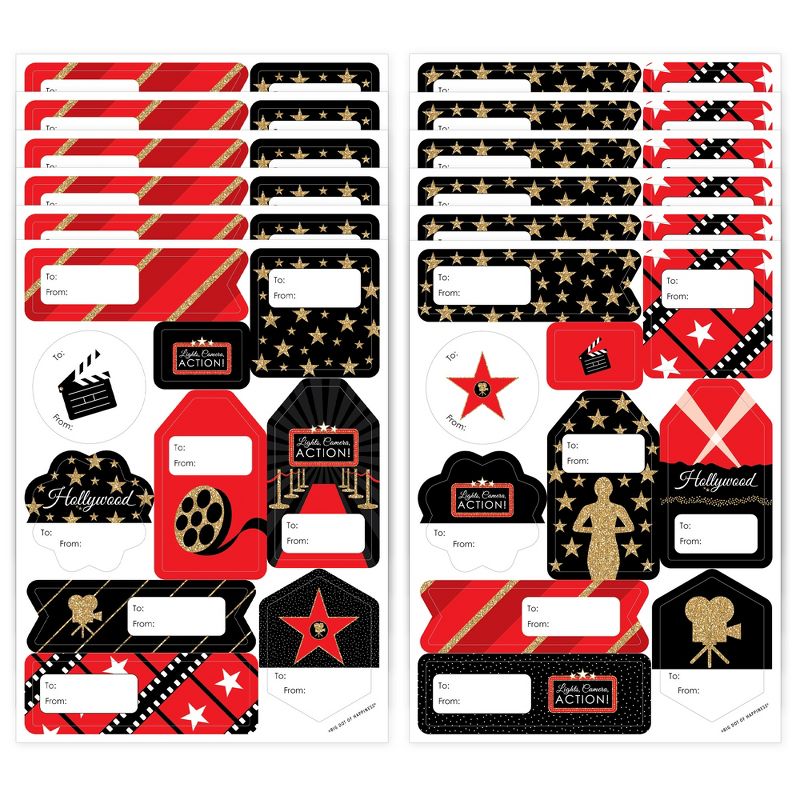 Big Dot of Happiness Red Carpet Hollywood - Assorted Movie Night Party Gift Tag Labels - To and From Stickers - 12 Sheets - 120 Stickers, 1 of 10