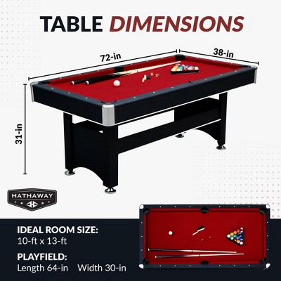6-Foot Black Pool Table with Red Felt and Table Tennis Top