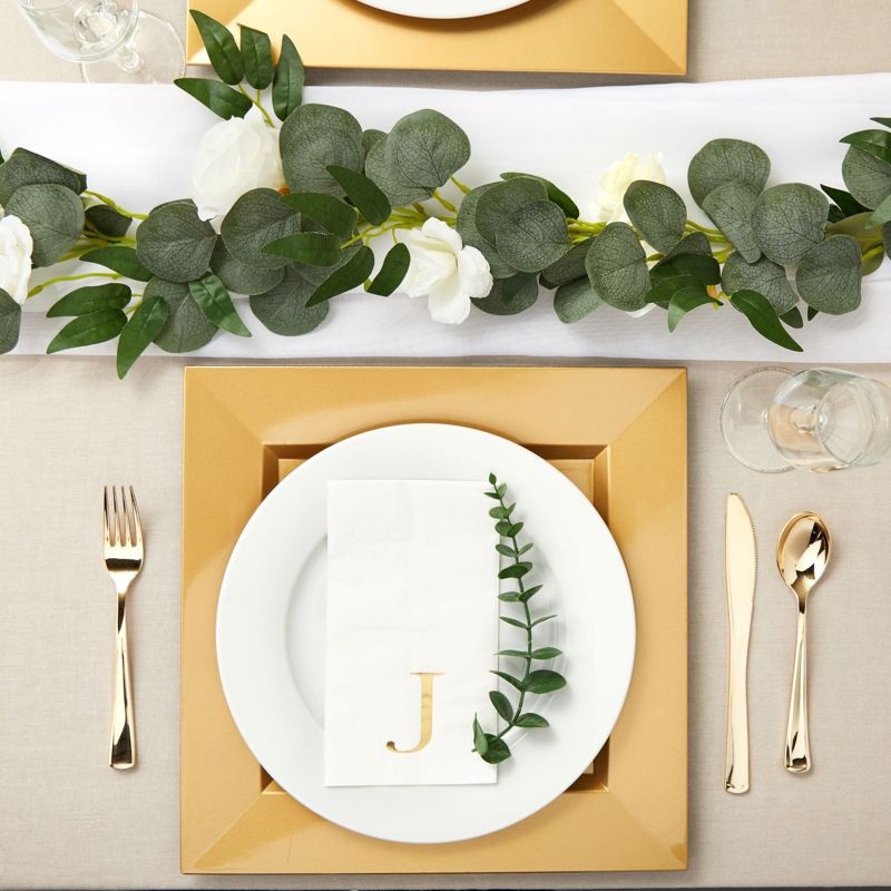 Sparkle and Bash 100 Pack Gold Foil Initial Letter J White Monogram Paper Napkins for Dinner Party, 4 x 8 In, 2 of 8