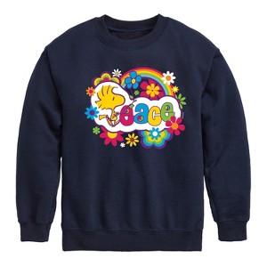 Boys' - Peanuts - Peace Floral & Colorful Woodstock Graphic Long Sleeve Fleece Sweatshirt - 1 of 4