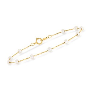 Pure Collection by Ross-Simons 3-3.5mm Cultured Pearl Station Bracelet in 14kt Yellow Gold - 1 of 4