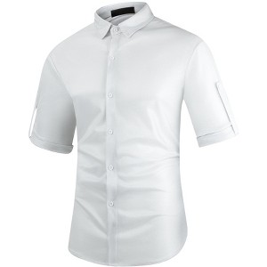 INSPIRE CHIC Men's Metallic Holographic Roll-up Sleeves Button Down Shiny Disco Party Shirts - 1 of 4