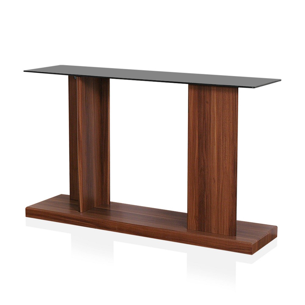 Photos - Coffee Table Montreaux Tempered Glass Top Console Table Dark Walnut - miBasics