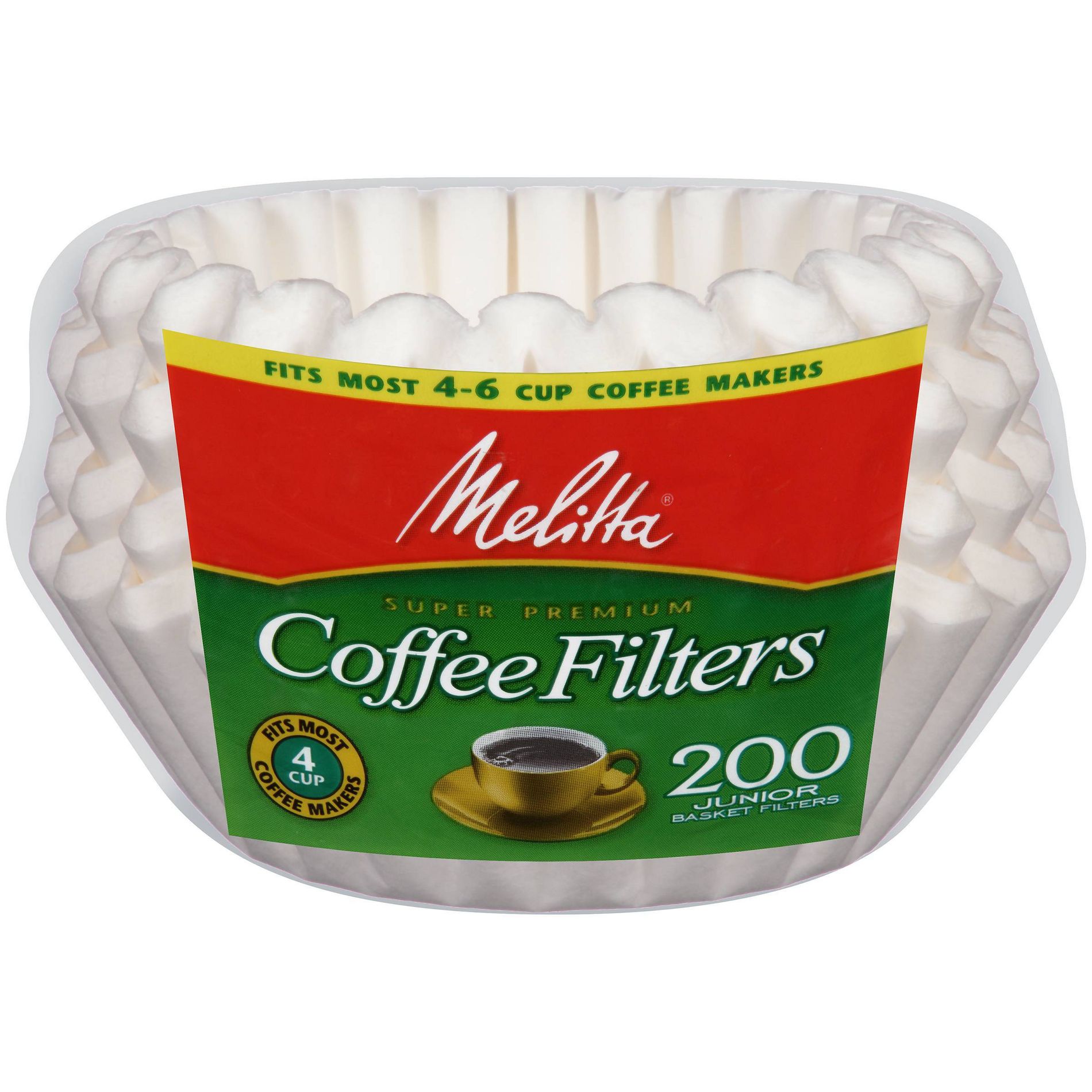 Melitta 4-6cup White Coffee Filters 200ct: Small Basket Filters, 5 Cup Size, Disposable Paper, Brown Color, 200 Pack