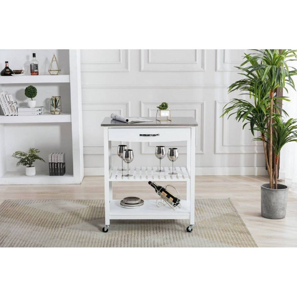 Photos - Other Furniture Holland Kitchen Cart with Stainless Steel Top White - Boraam