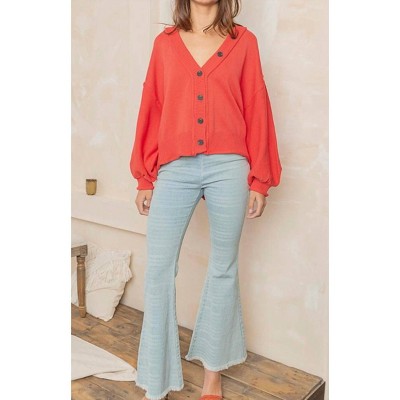 Women's V-neck Dropped Shoulder Cardigan - POL