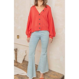Women's V-neck Dropped Shoulder Cardigan - POL - 1 of 3