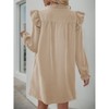 Women's Long Sleeve Loose Stand Collar Ruffle Trim Shift Dress, Casual Flowy Dress for Daily & Weekend Wear - 2 of 4