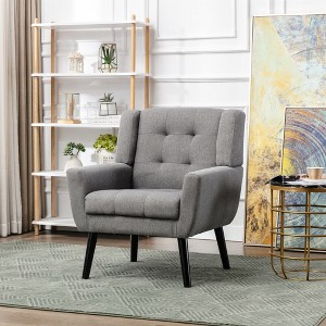 ATJafure Modern Soft Linen Material Ergonomics Accent Chair With Black Legs For Indoor Home Living Room Bedroom Home - 1 of 4