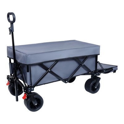 YONWAY Foldable Utility Wagon with Extended Tailgate and Lid 400 lbs Capacity, All-Terrain Wheels,for Shopping, Camping,Outdoor,Gray