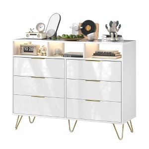 6 Drawer Dresser with Led Lights, Modern Dresser with 3 Open Shelves for Bedroom - 1 of 4