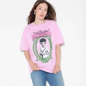 Women's Bride of Frankenstien Oversized Short Sleeve Graphic T-Shirt - Pink - 1 of 3