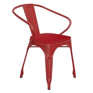 Flash Furniture Luna Commercial Grade Metal Indoor-Outdoor Stack Chair with Arms, All-Weather Polystyrene Seat and Vertical Slat Back - 1 of 4