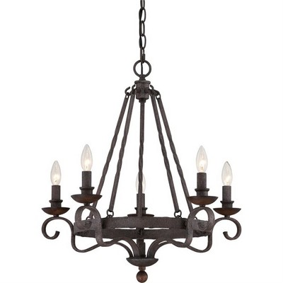 Noble Mini 24" Rustic Black Steel Chandelier with Dark Walnut Accents