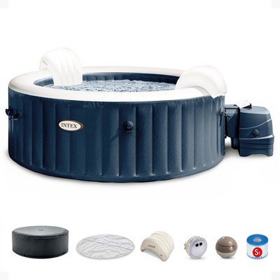Intex PureSpa Plus 6 Person Portable Inflatable Round Hot Tub Spa with Soothing Bubble Jets and Built In Heater Pump