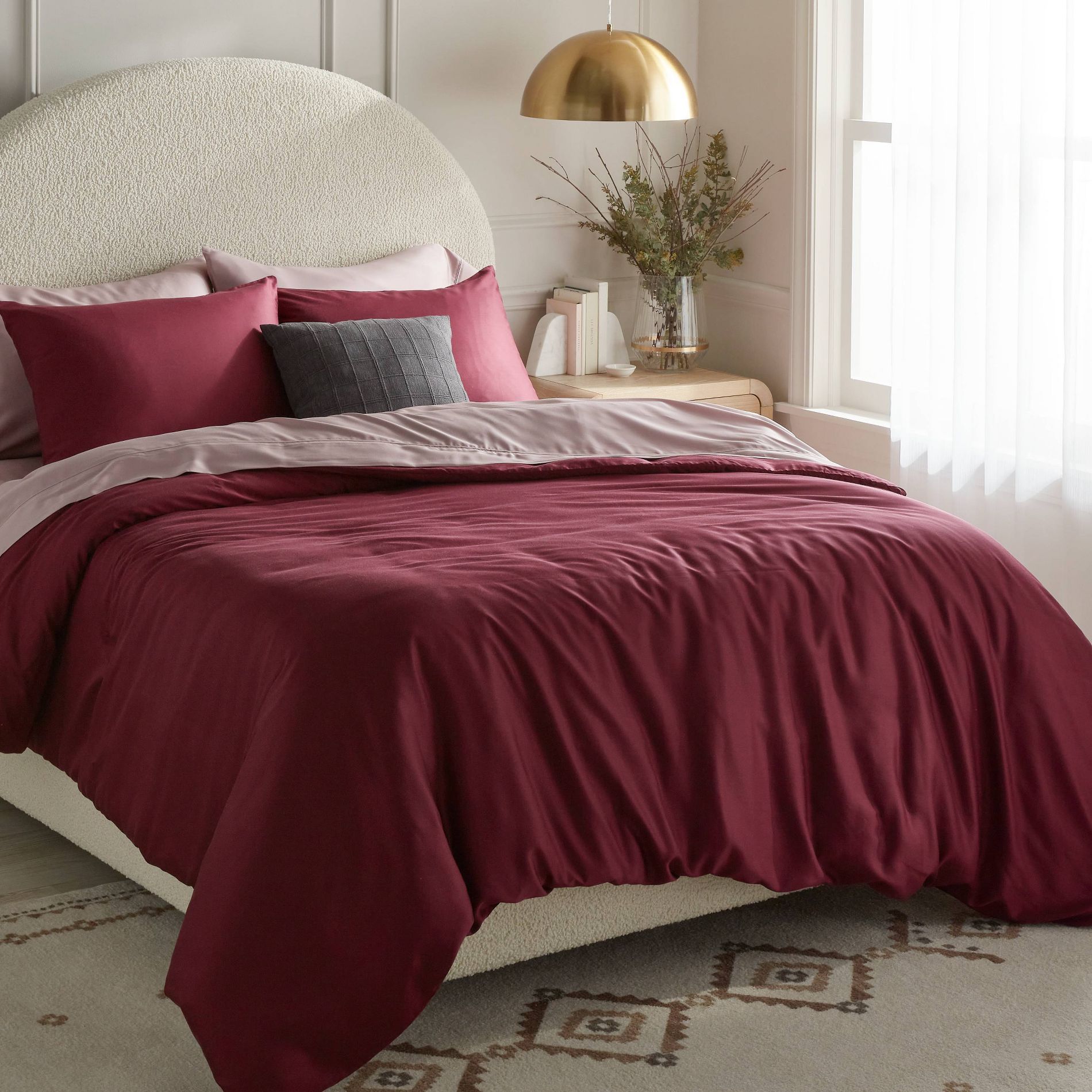 Full/Queen TENCEL™ Duvet Cover and Sham Set Wine Red - Threshold™: Cooling Satin Lyocell, OEKO-TEX Certified