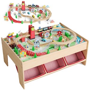 92 Piece with 3 Storage Bins, Railway Tracks, City Theme Accessories, Multi-Purpose Toddler Activity Table for Boys & Girls Ages 3+ - 1 of 4