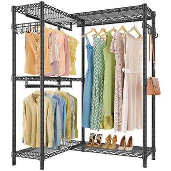 Aheaplus Clothes Rack Wardrobe Closet for Hanging Clothes Heavy Duty  Garment Rack, Large Corner L Shaped Closet System Organizers Walk-in Closet  for